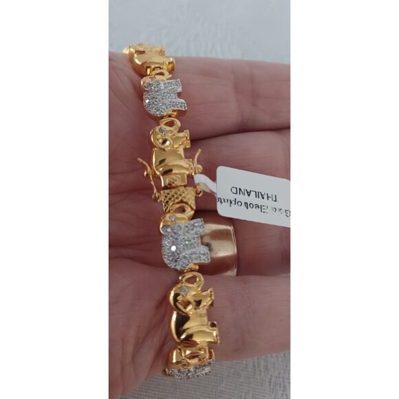 ELEPHANT MOTIF GOLD ELECTROPLATE RHINESTONE 8" BRACELET W/BOX AND TAG - Picture 12 of 13